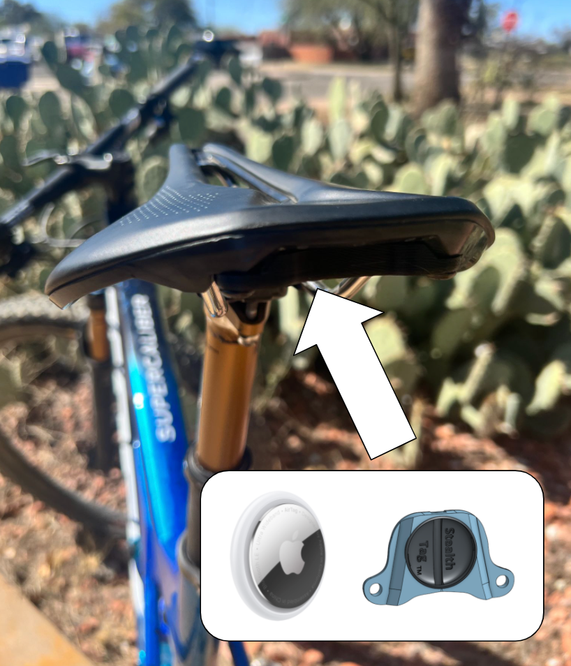 Stealth Tag® your saddle- A 3d printed anti-theft device to discreetly hide an AirTag onto the saddle/seat of your bicycle.